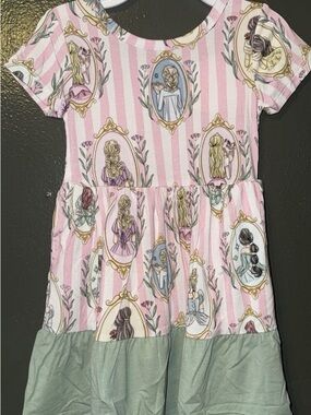 BAMBOO Pink Striped Princess Portraits Dress with Mint Hem